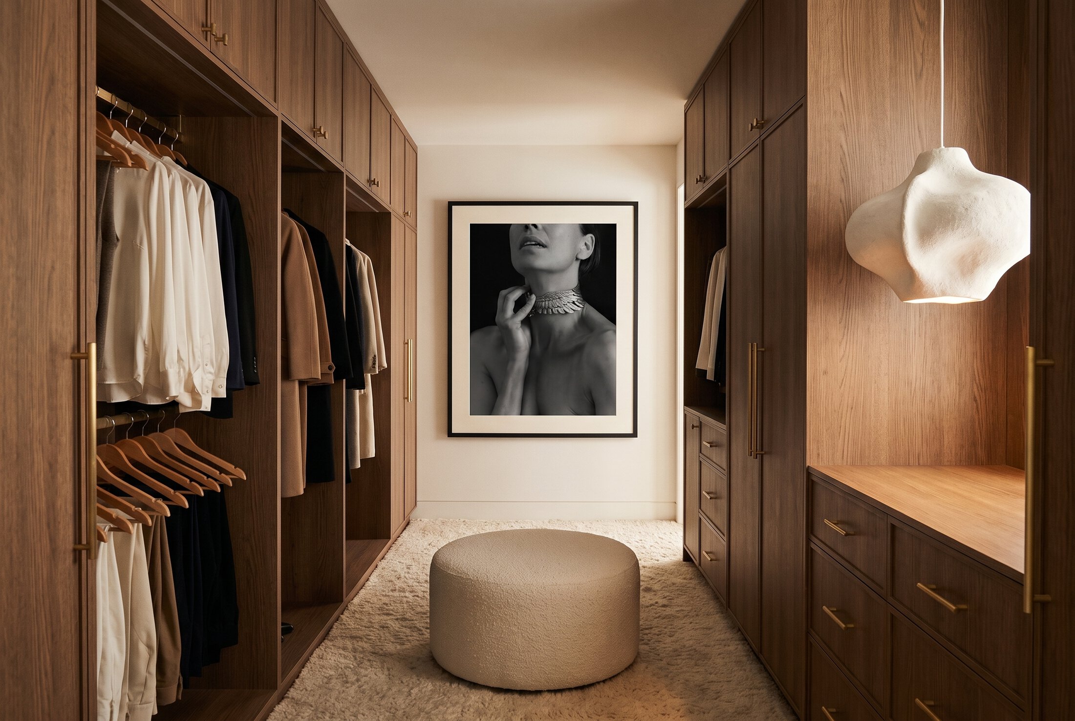 Framed fine-art print by Heather Tammaro in a walk-in dressing room